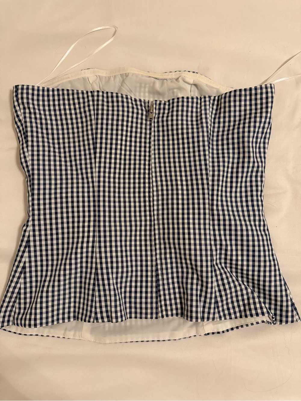 REVOLVE More To Come Strapless Gingham Bustier Top in Navy and White - Picture 4 of 4